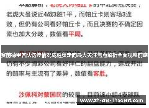 赛前德甲各队伤停情况成胜负走向最大关注焦点解析全面观察前瞻